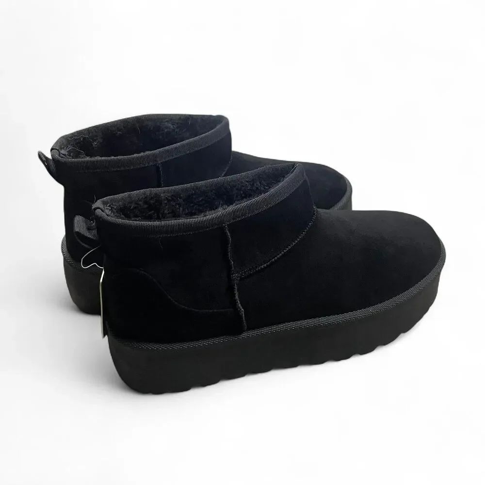 NWT Mudd Black Platform Mini‎ Fur Lined Boot Booties - 8.5